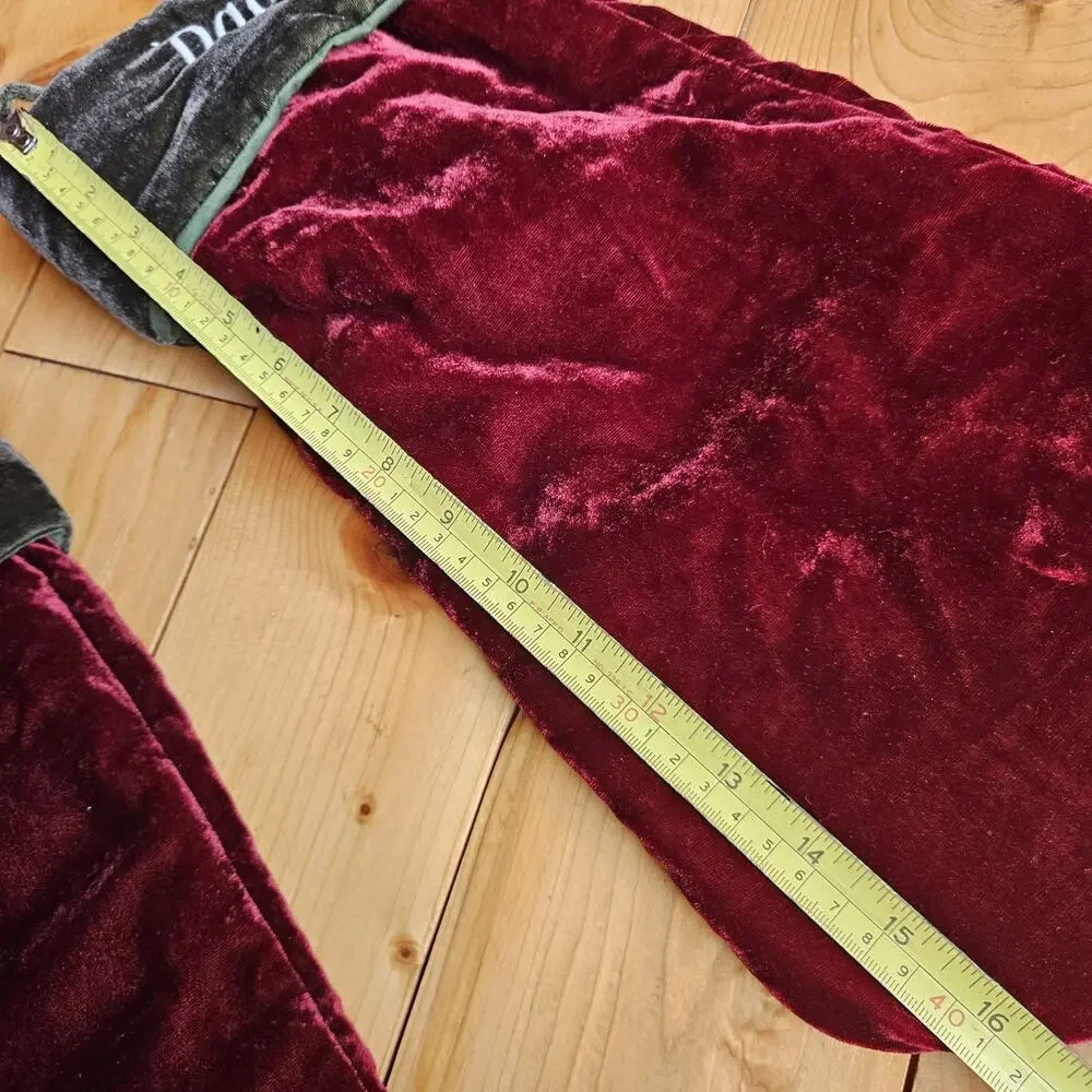 TWO Pottery Barn Christmas Stockings Maroon Green Velvet Mom Dad Embroidered 21